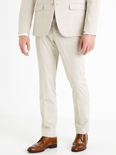 Navy Blue White Slim Fit Striped Linen Regular Trousers (ROSTRIPO2) | Celio