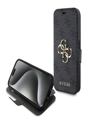 Guess PU Leather 4G Metal Logo Book iPhone 15 Pro Max Grey Case