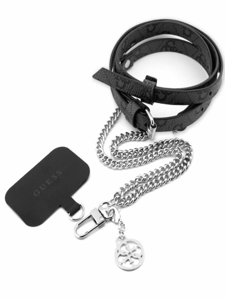 Guess Crossbody Popruh PU 4G Chain with Charm Silver/Black Phone case