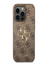 Guess PU 4G Metal Logo Zadní Kryt pro iPhone 15 Pro Brown Phone case