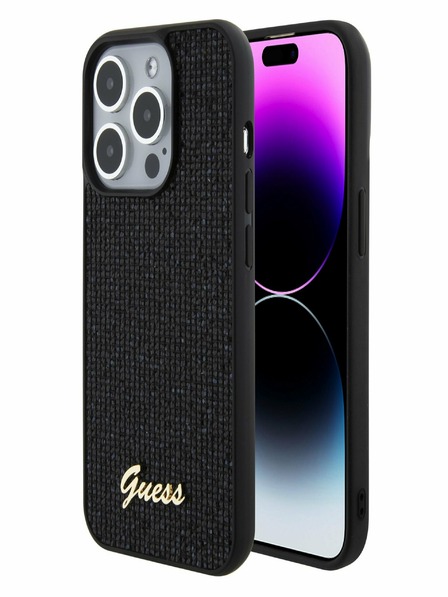 Guess PU Square Mirror Script Logo Zadní Kryt pro iPhone 15 Pro Black Phone case