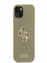 Guess PU Perforated 4G Glitter Metal Logo Zadní Kryt pro iPhone 15 Gold Phone case