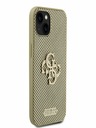 Guess PU Perforated 4G Glitter Metal Logo Zadní Kryt pro iPhone 15 Gold Phone case