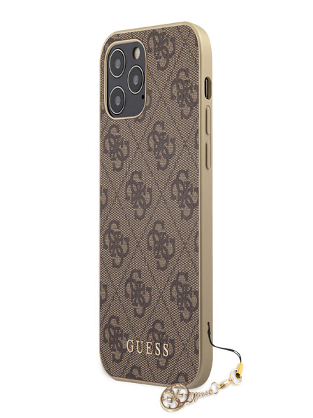 Guess 4G Charm Zadní Kryt pro iPhone 12/12 Pro 6.1 Brown Phone case