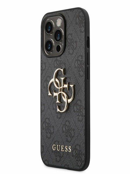 Guess PU 4G Metal Logo Zadní Kryt pro iPhone 14 Pro Grey Phone case