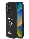 Guess PU Fixed Glitter 4G Metal Logo Zadní Kryt pro iPhone 16 Black Phone case