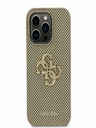 Guess PU Perforated 4G Glitter Metal Logo Zadní Kryt pro iPhone 15 Pro Gold Phone case