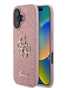 Guess PU Fixed Glitter 4G Metal Logo Zadní Kryt pro iPhone 16 Pink Phone case