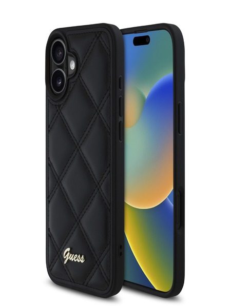 Guess PU Leather Quilted Zadní Kryt pro iPhone 16 Plus Black Phone case