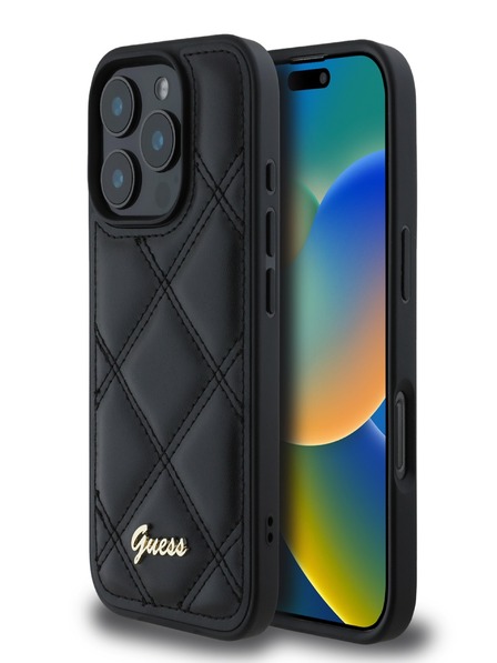 Guess PU Leather Quilted Zadní Kryt pro iPhone 16 Pro Max Black Phone case