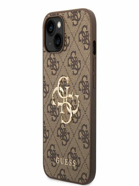 Guess PU 4G Metal Logo Zadní Kryt pro iPhone 14 Brown Phone case