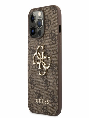 Guess PU 4G Metal Logo Zadní Kryt pro iPhone 13 Pro Brown Phone case