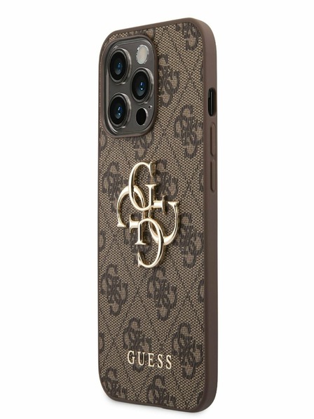 Guess PU 4G Metal Logo Zadní Kryt pro iPhone 14 Pro Brown Phone case