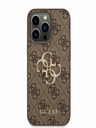 Guess PU 4G Metal Logo Zadní Kryt pro iPhone 14 Pro Brown Phone case