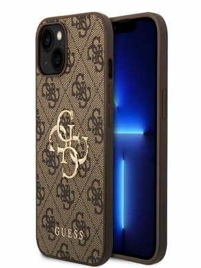 Guess PU 4G Metal Logo Zadní Kryt pro iPhone 15 Brown Phone case