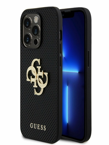 Guess PU Perforated 4G Glitter Metal Logo Zadní Kryt pro iPhone 15 Pro Max Black Phone case